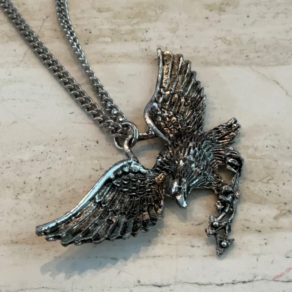 American Eagle Pendant Necklace Large Flying Wings Men’s Silver Tone